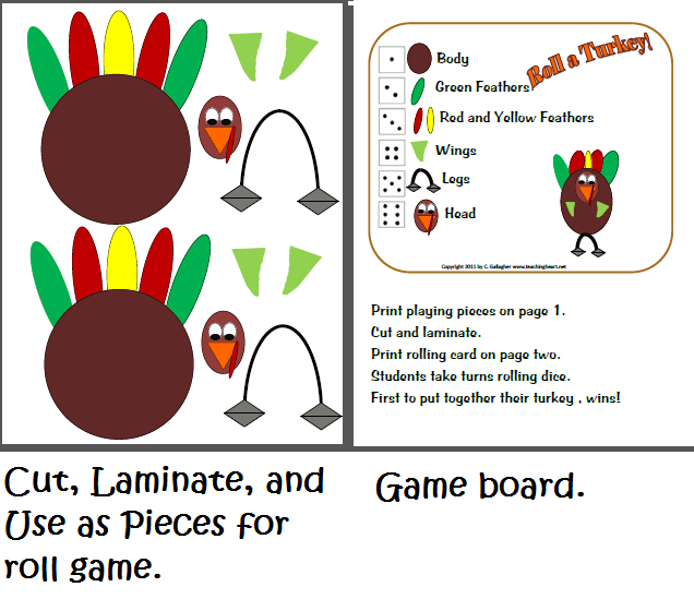 Roll A Turkey Dice Game Free Printable
