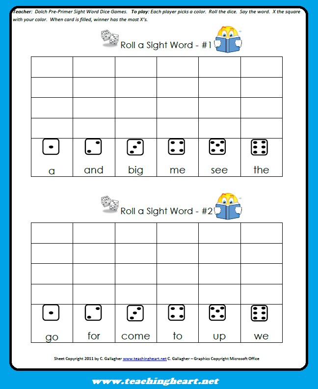 Sight Word Dice Game Teaching Heart Blog