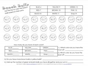 Summer Add and Color Worksheet