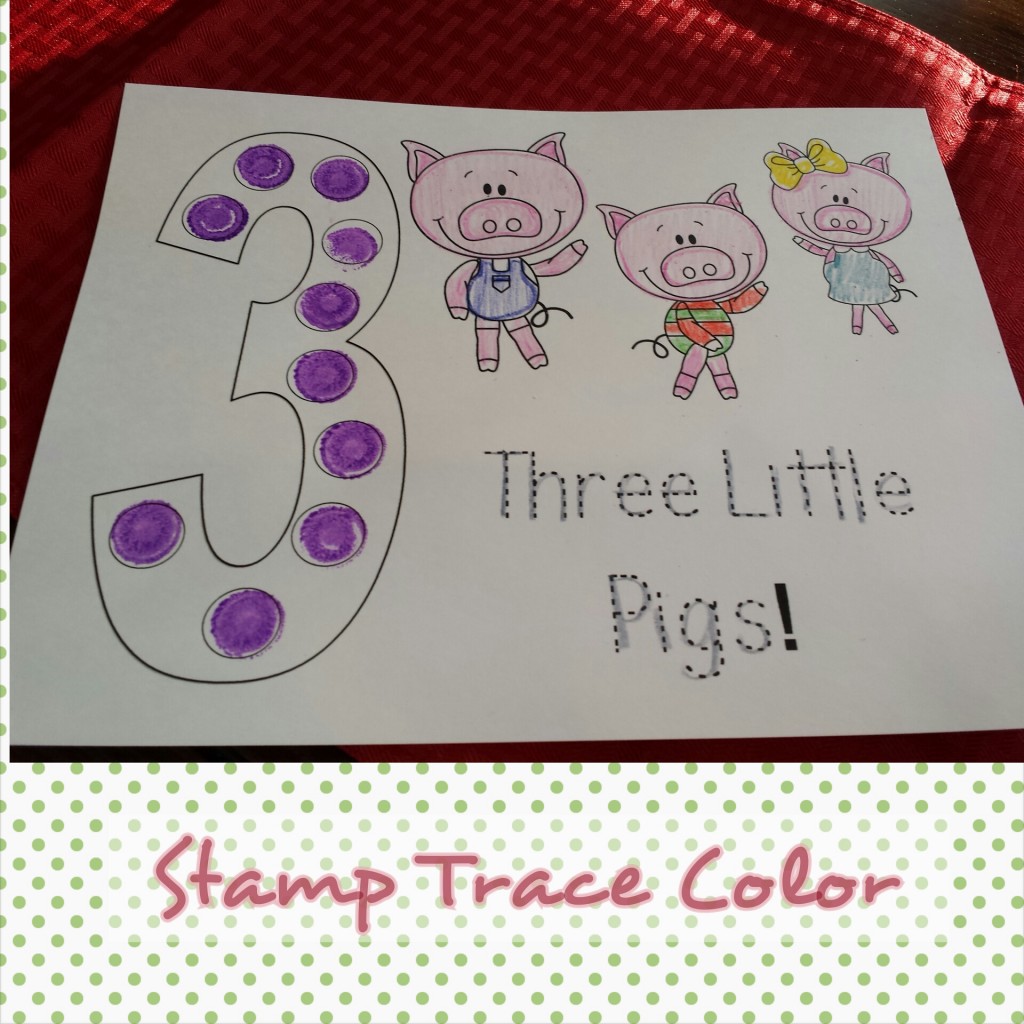 Three Little Pigs Stamp, Color, Trace