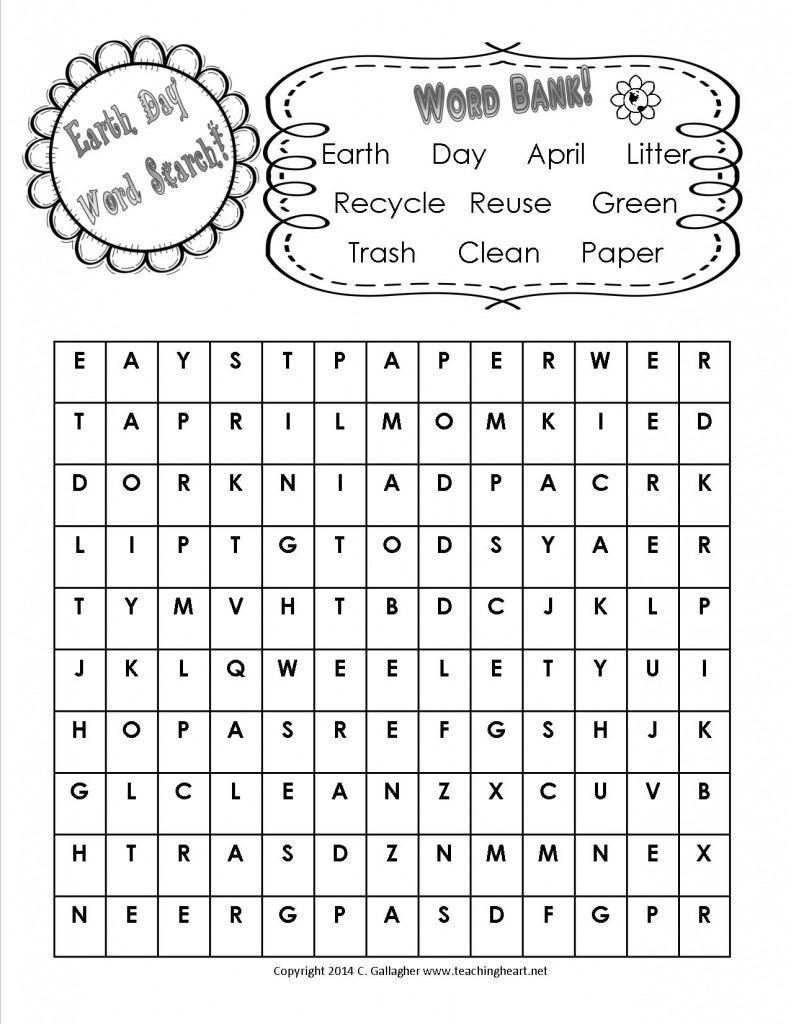 Earth Day Word Search Free to Print