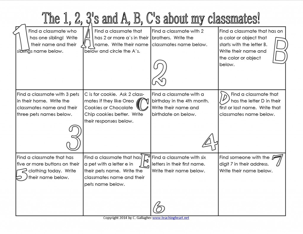 Free to Print Get to Know you Back to School Activity Game