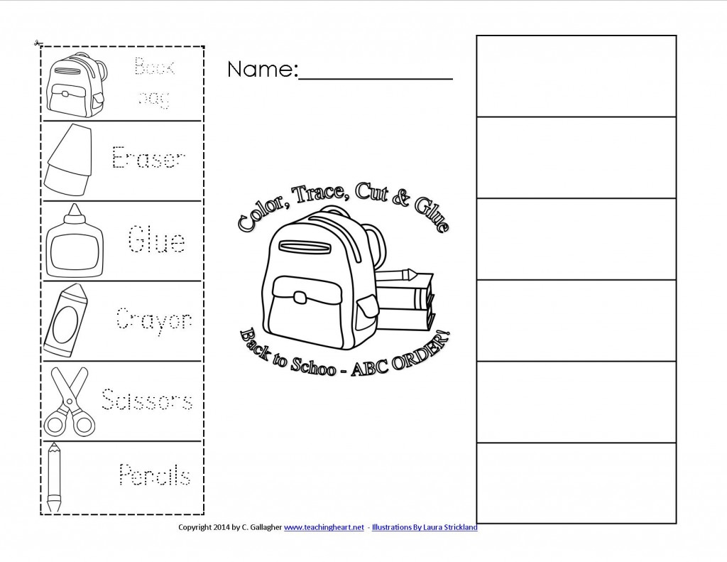 BAck to School Color, Trace, Cut, and Paste in ABC Order Free Sheet!